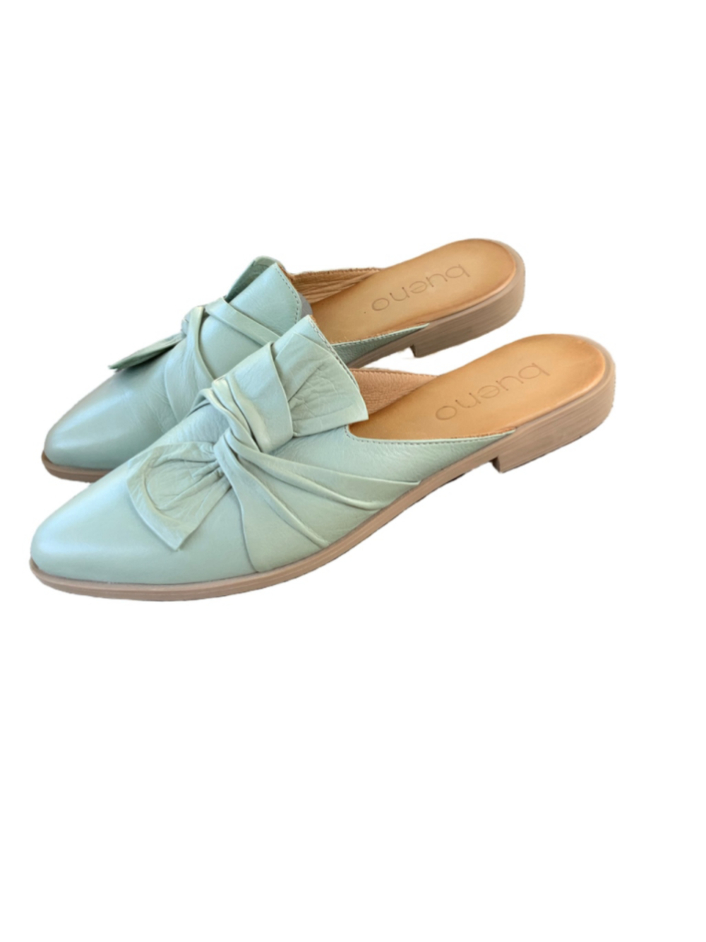 BUENO Mint Green Leather Blakely Bow Mule Slides Sz 6